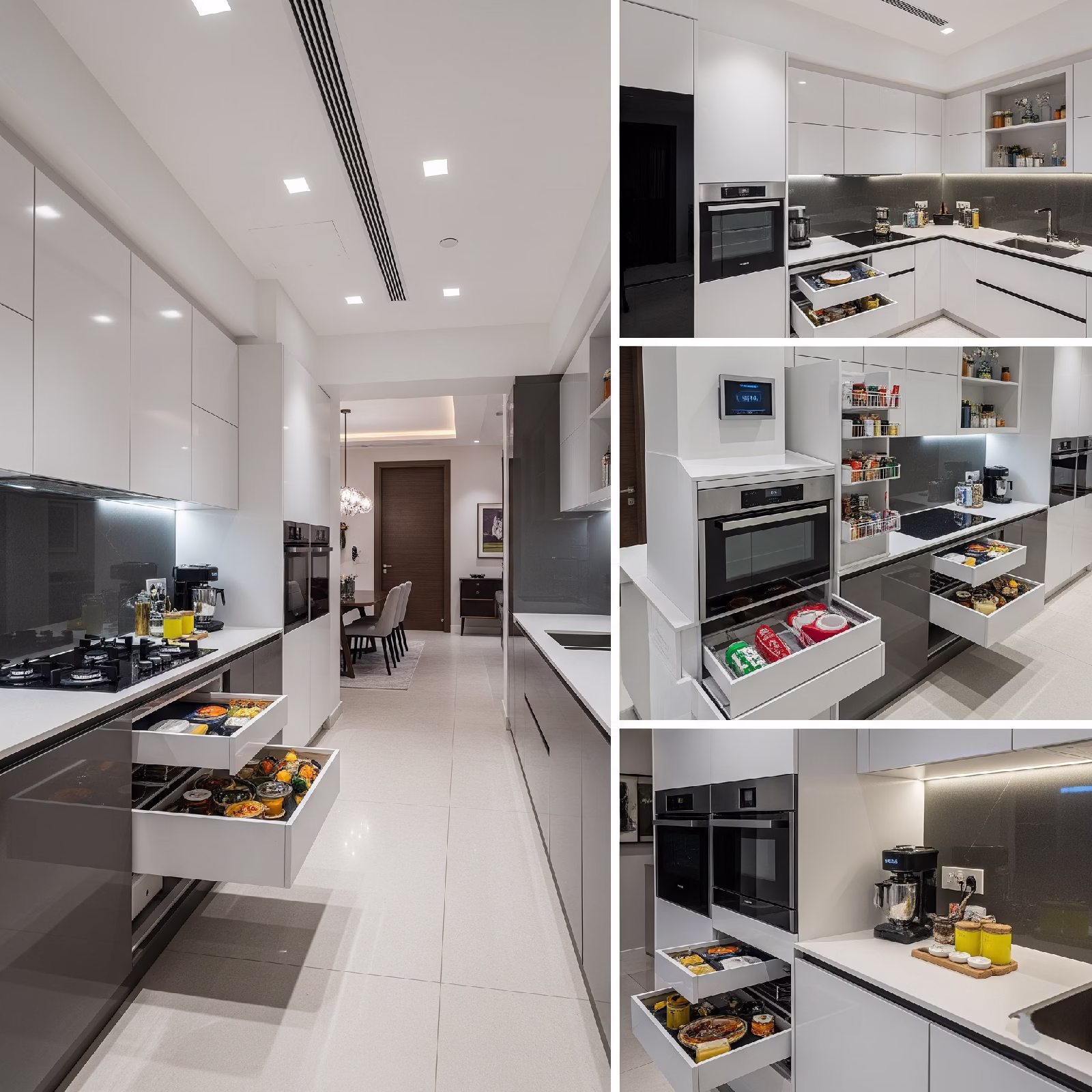 Modern modular kitchen with pull-out drawers and smart storage — functional design for organized homes in Delhi NCR
