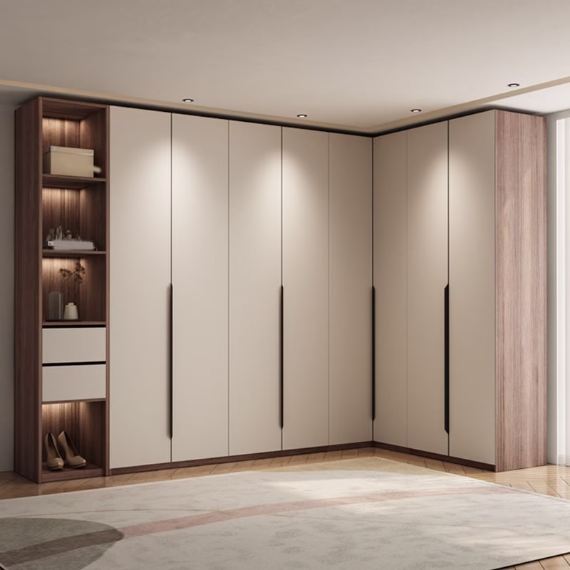 Sutter hinged door modular wardrobe by Modular Kitchen DSI Delhi — wooden almirah with soft-close drawers
